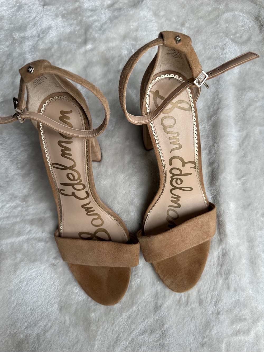 Sam Edelman Camel Suede Ankle Strap Block Heel Sandals